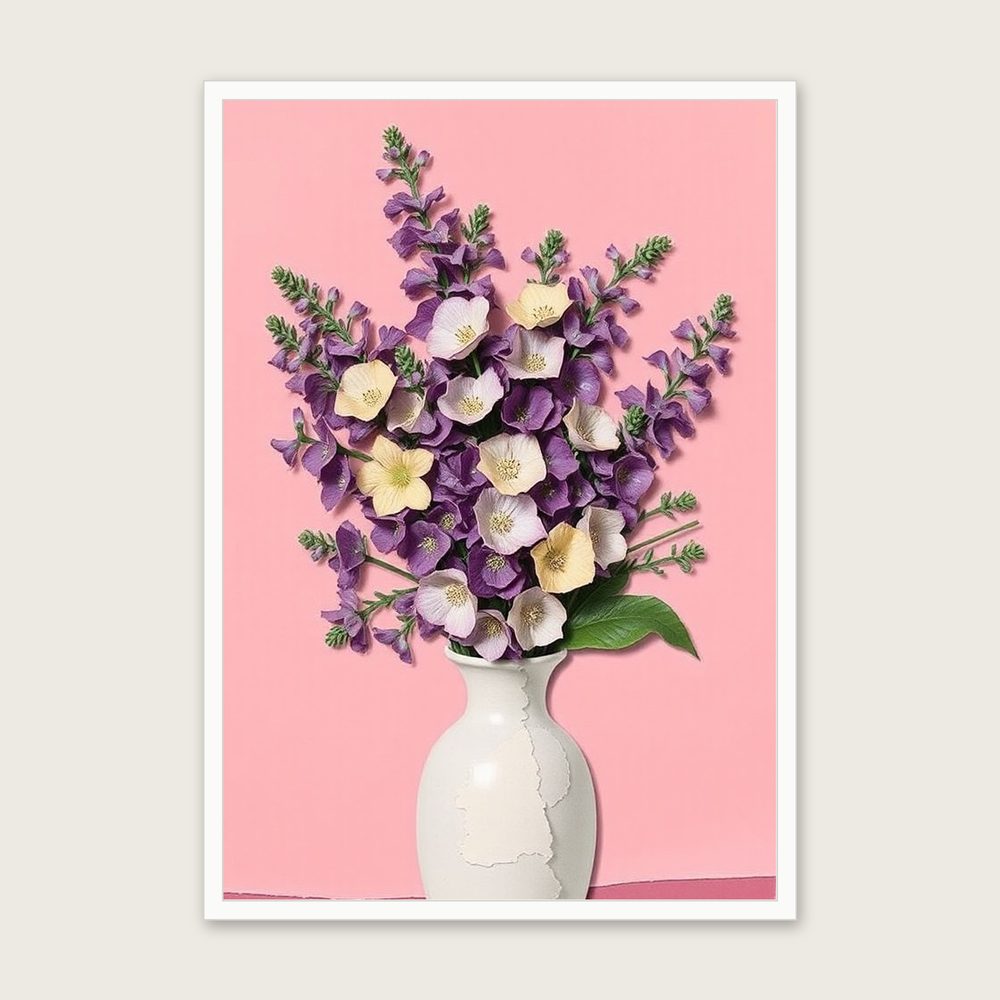 Viper's Bugloss Collage Wall Art - Framed Colourful Print - White Frame, A3