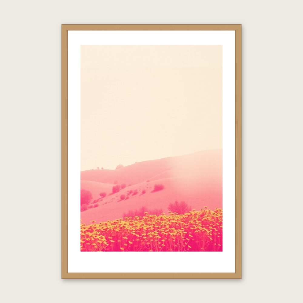 Lamprocapnos Botanical Wall Art - Framed Colourful Riso Print in a oak frame