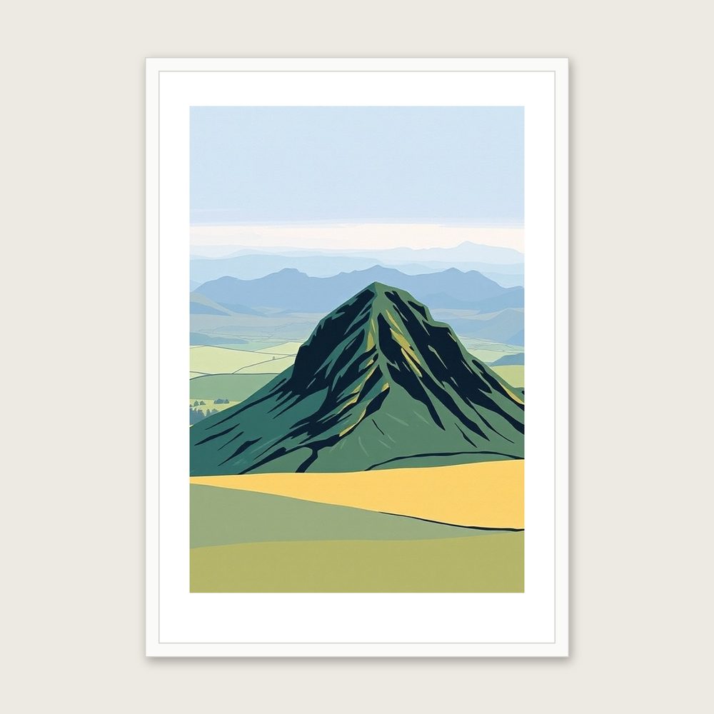Crib Goch Landscape Wall Art - Framed Two Tone Gouache Print in a white frame