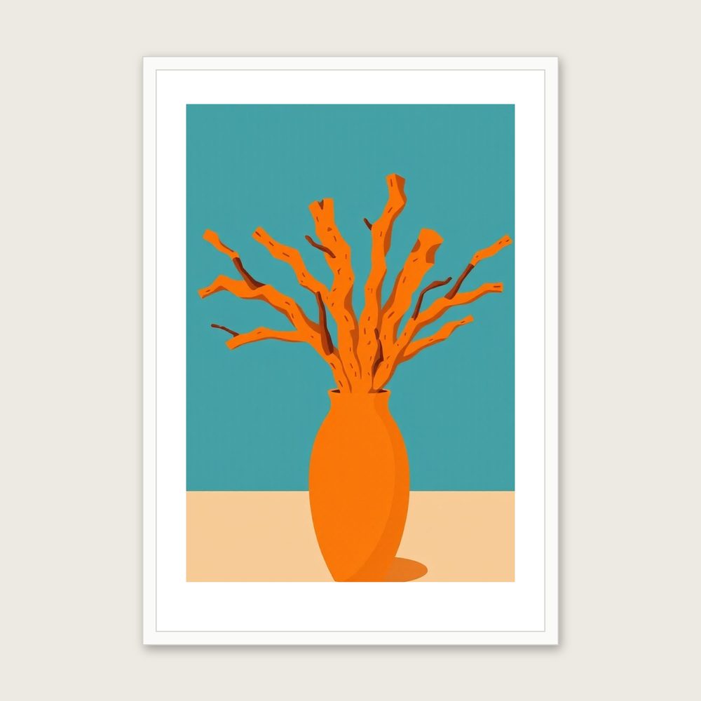 Cork Oak Bark Screen Print - Framed Bold Colour Botanical Wall Art in a white frame