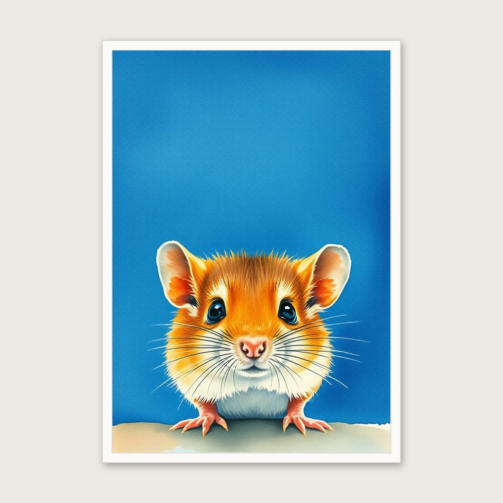 Harvest Mouse Animal Wall Art - Framed Bold Colour Watercolour Print - White Frame, A3