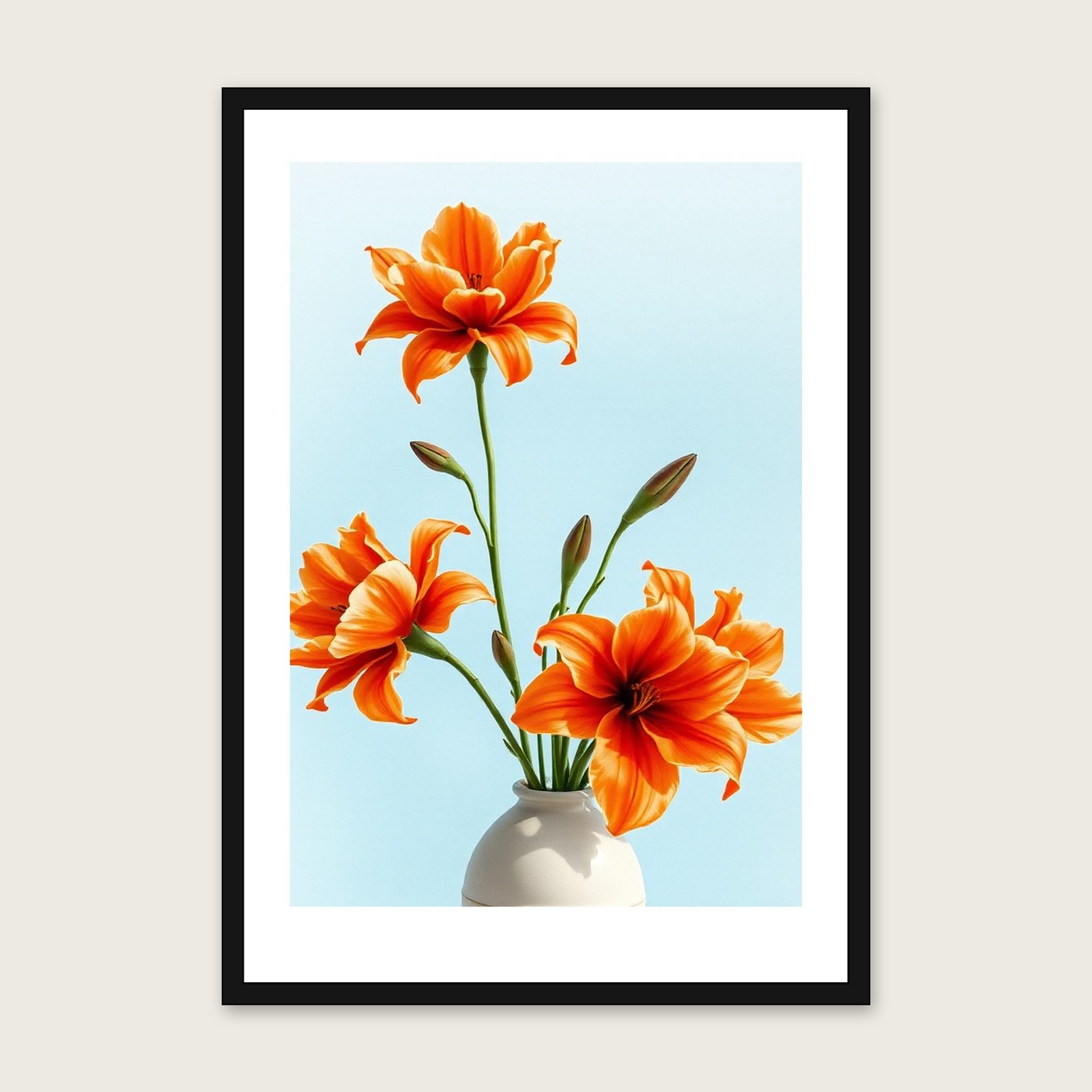Nerine Bowdenii Botanical Wall Art - Framed Bold Colour Watercolour Print shown in a black frame