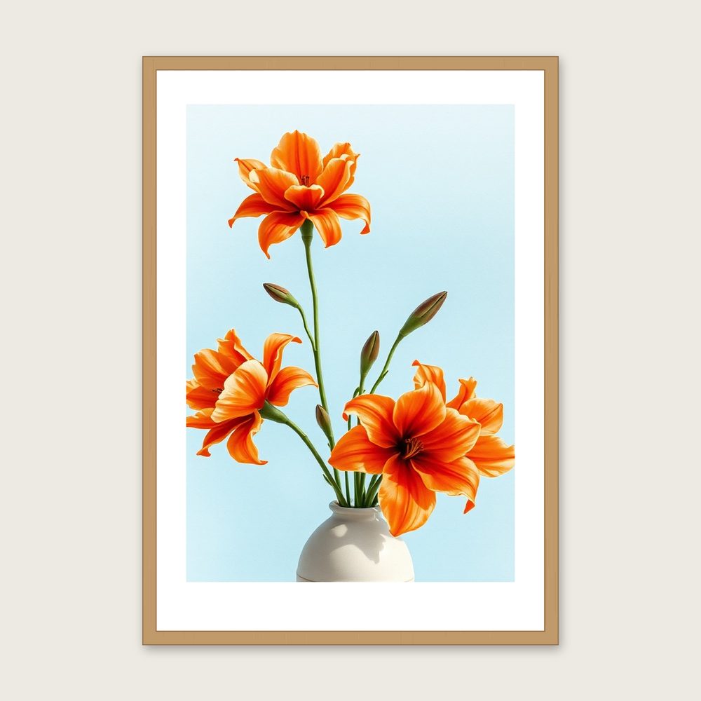 Nerine Bowdenii Botanical Wall Art - Framed Bold Colour Watercolour Print in a oak frame