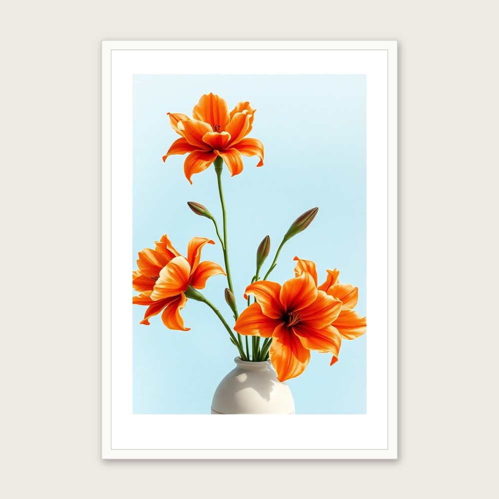Nerine Bowdenii Botanical Wall Art - Framed Bold Colour Watercolour Print in a white frame