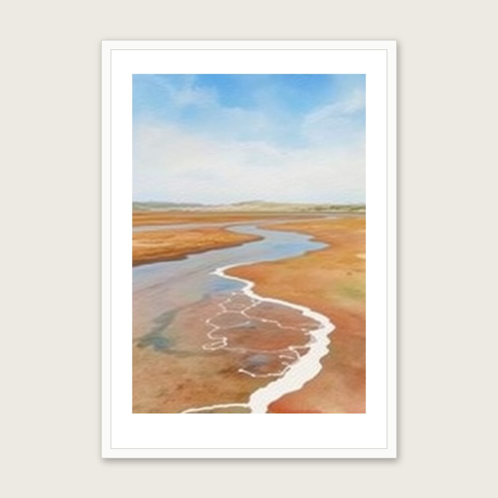 Lunan Bay Watercolour Print - Framed Two Tone Landscape Wall Art - White Frame, A3
