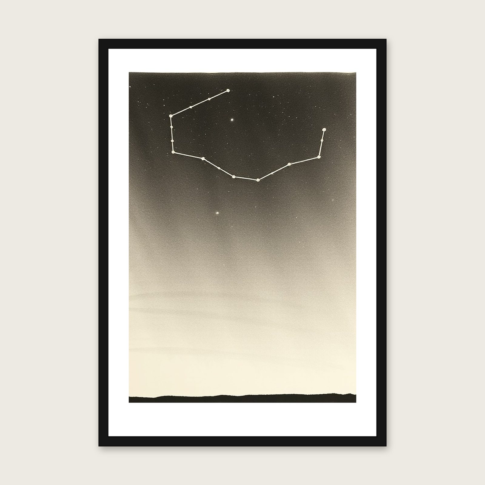 The Constellation Pegasus Charcoal Wall Art - Framed Black & White Print shown in a black frame