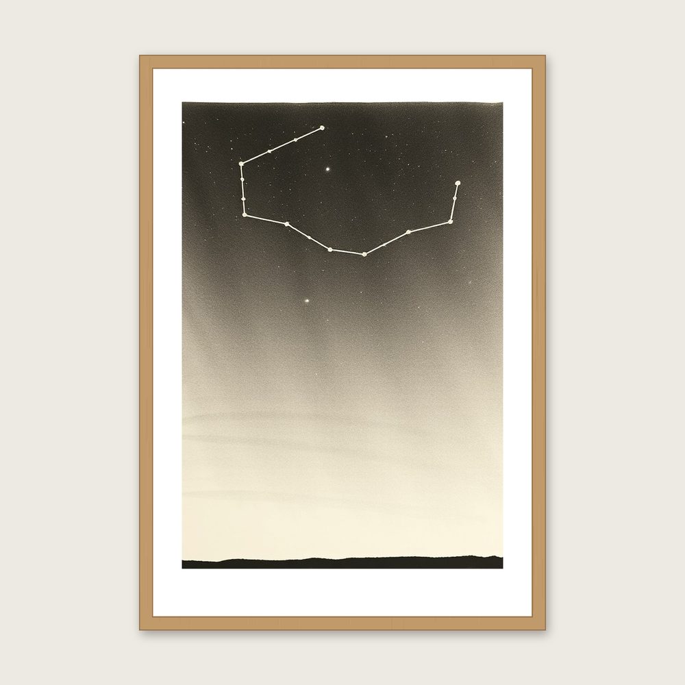 The Constellation Pegasus Charcoal Wall Art - Framed Black & White Print - Oak Frame, A3