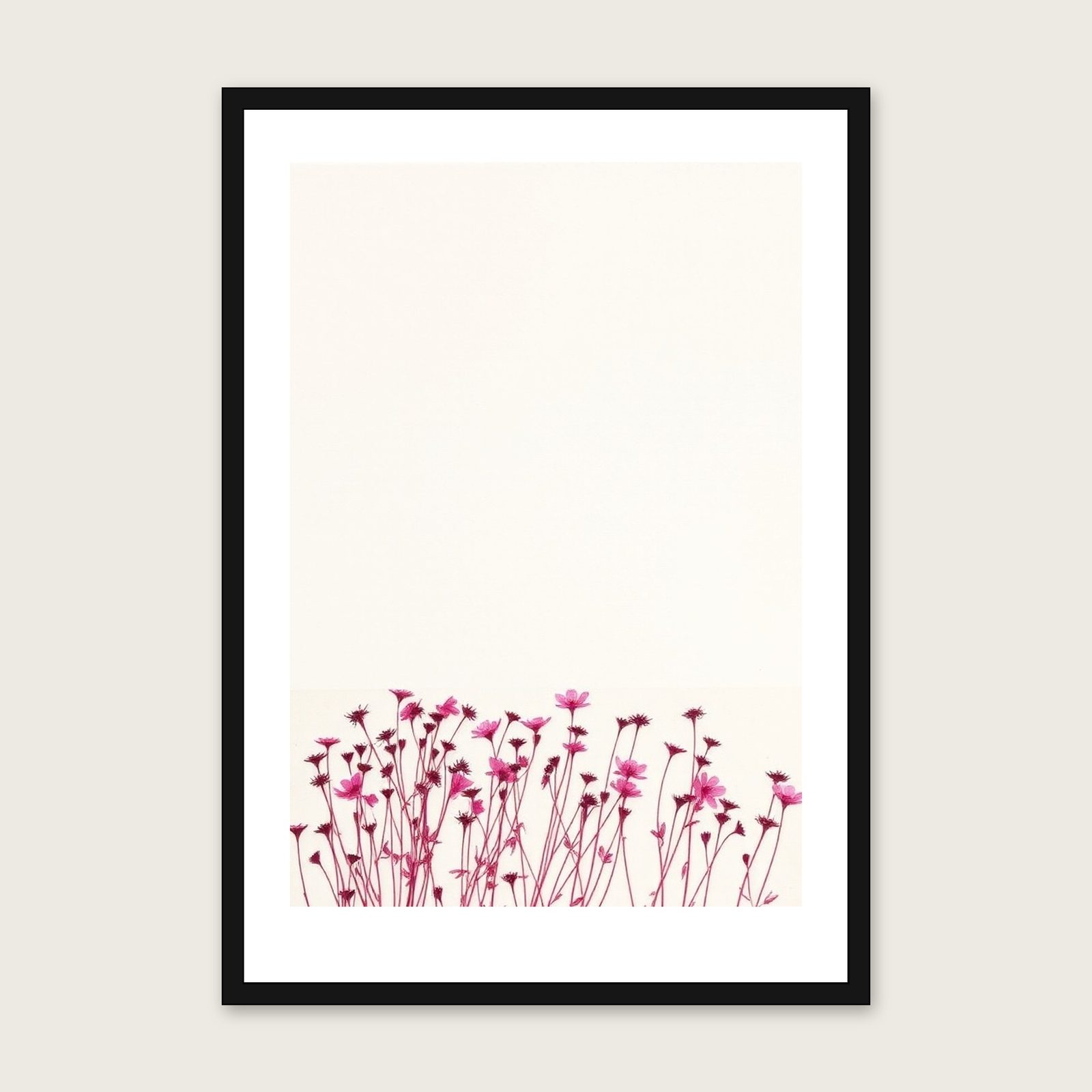 Bladder Campion Monotype Wall Art - Framed Two Tone Print - Black Frame, A3