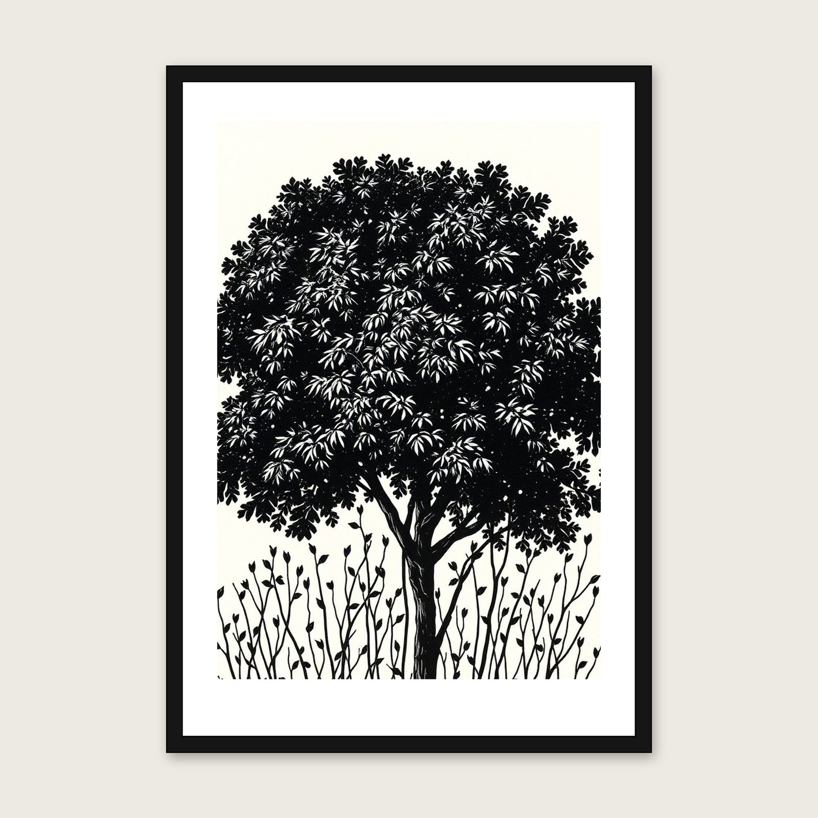 Sycamore Leaf - Framed Linocut Botanical Print in Two Tone in a black frame