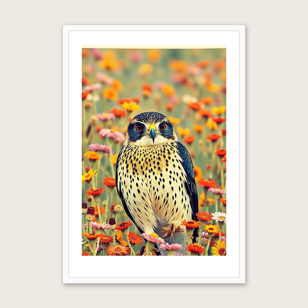 Sparrowhawk Riso Print - Framed Colourful Animal Wall Art - White Frame, A3