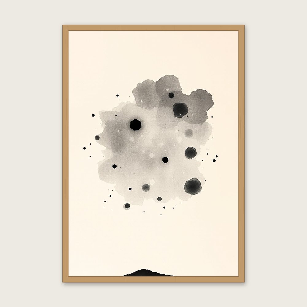 The Constellation Gemini Ink Wash Wall Art - Framed Black & White Print - Oak Frame, A3