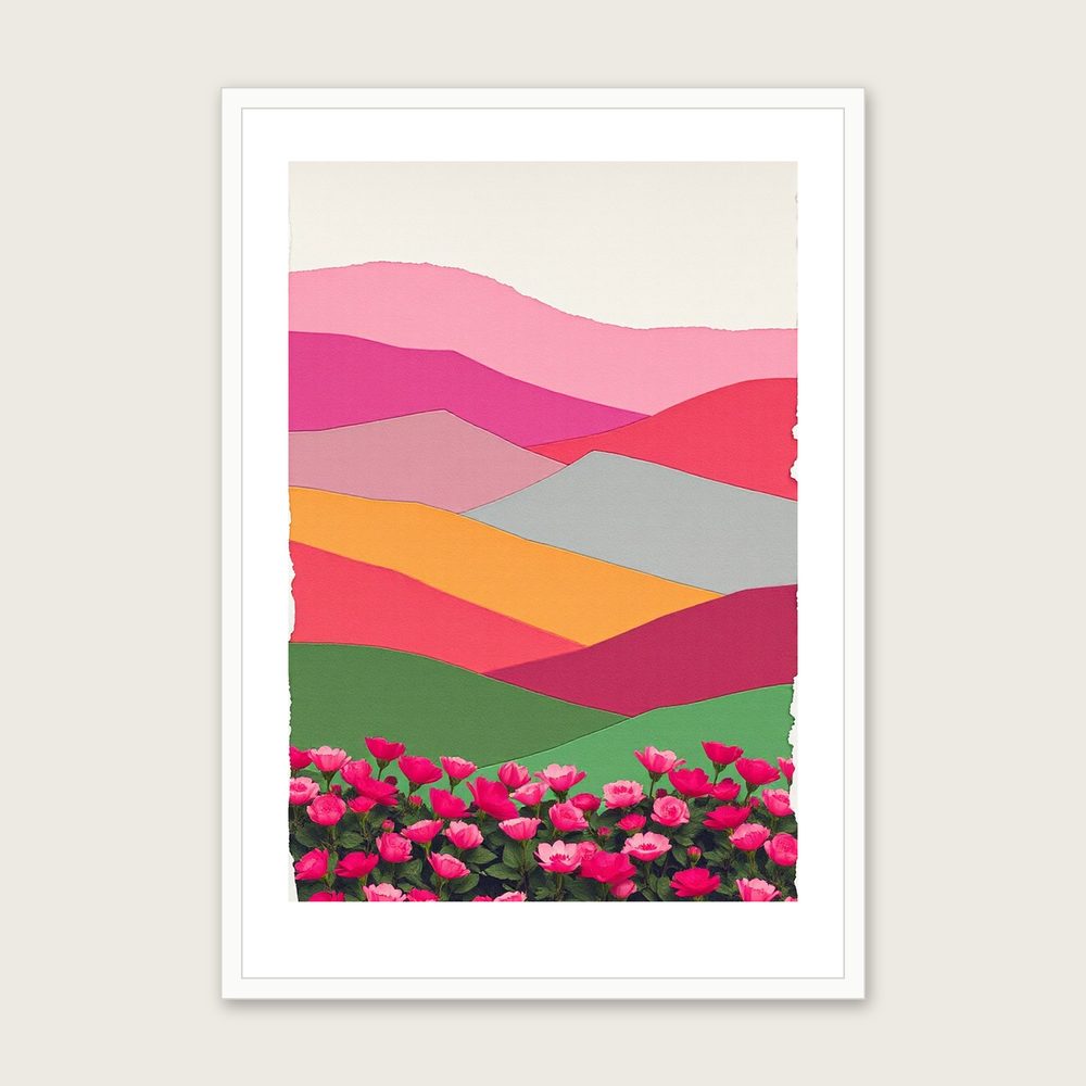 Lenten Rose Collage Print - Framed Colourful Botanical Wall Art - White Frame, A3