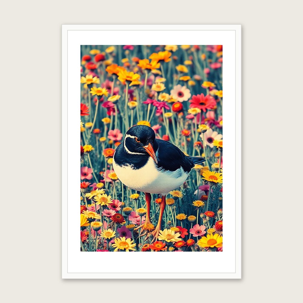 Turnstone Riso Print Wall Art - Framed Colourful Print in a white frame