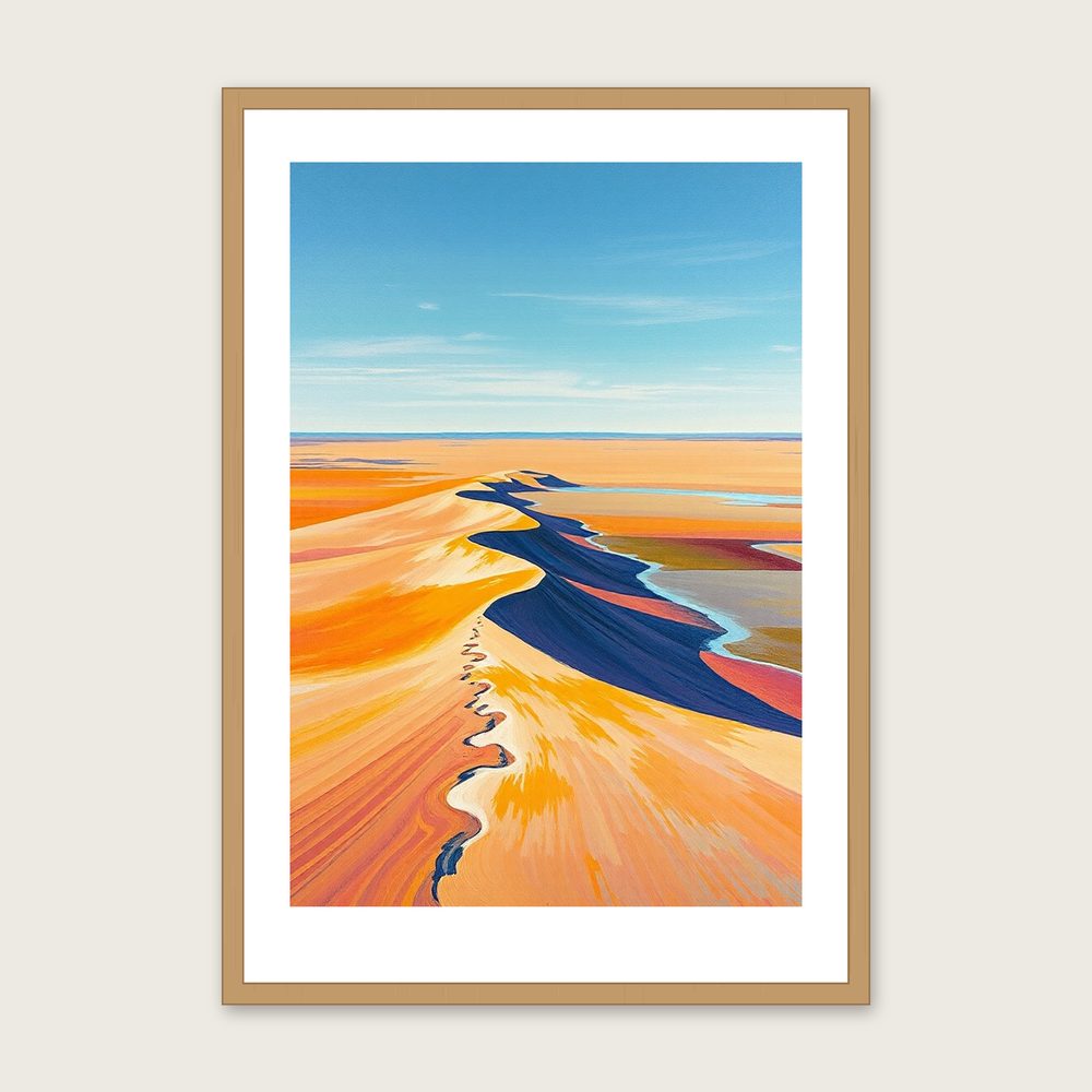 Whistling Sands Landscape Wall Art - Framed Colourful Impasto Print in a oak frame