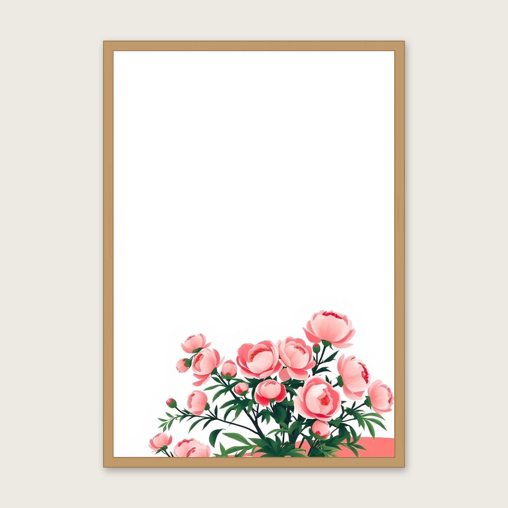 Tree Peony Screen Print - Framed Two Tone Botanical Wall Art - Oak Frame, A3