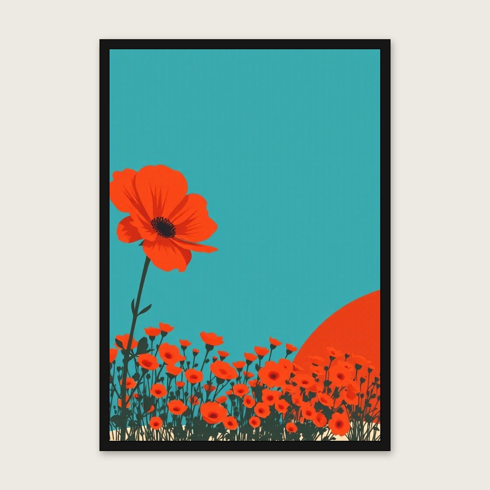 Dog Rose Screen Print Wall Art - Framed Bold Colour Print in a black frame