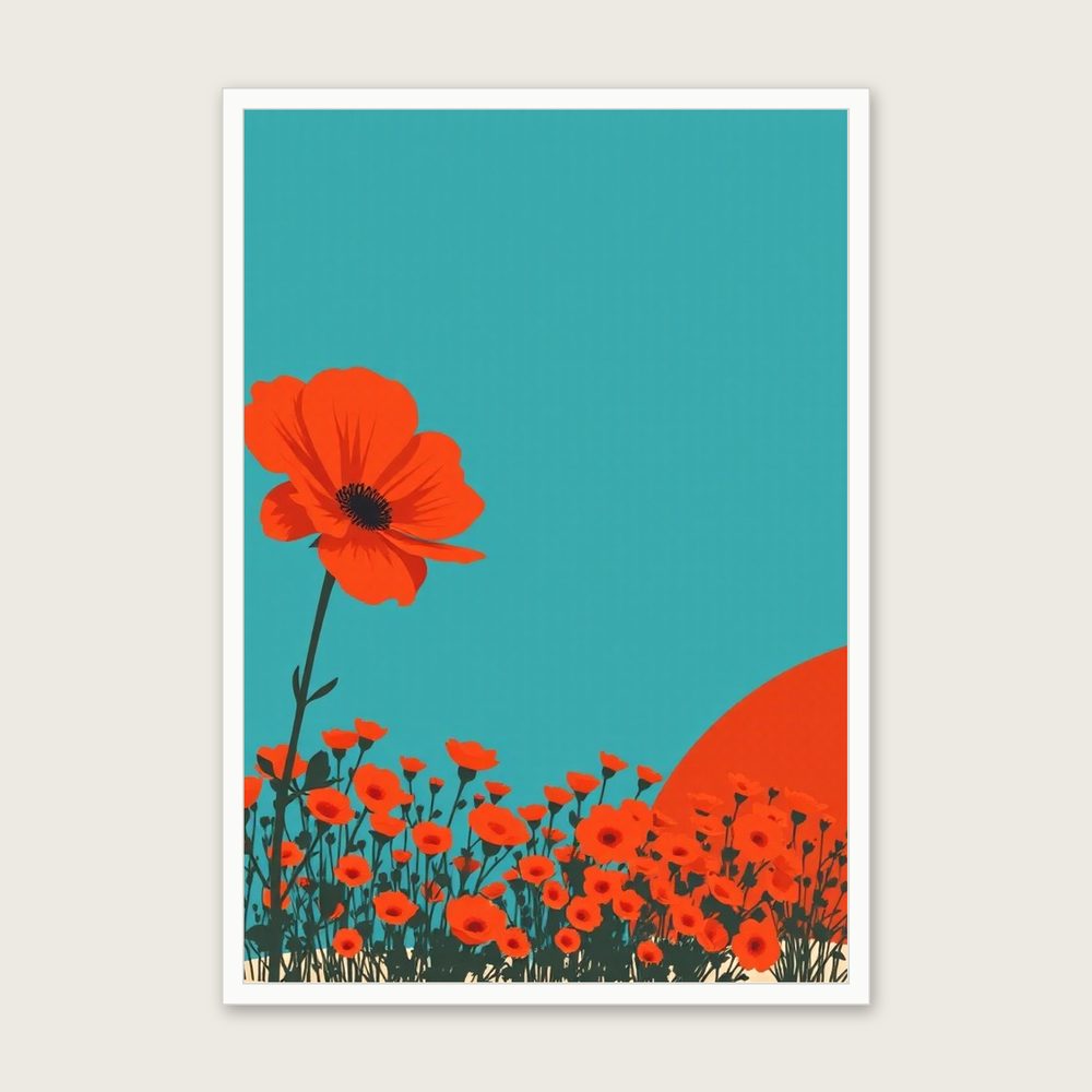 Dog Rose Screen Print Wall Art - Framed Bold Colour Print in a white frame