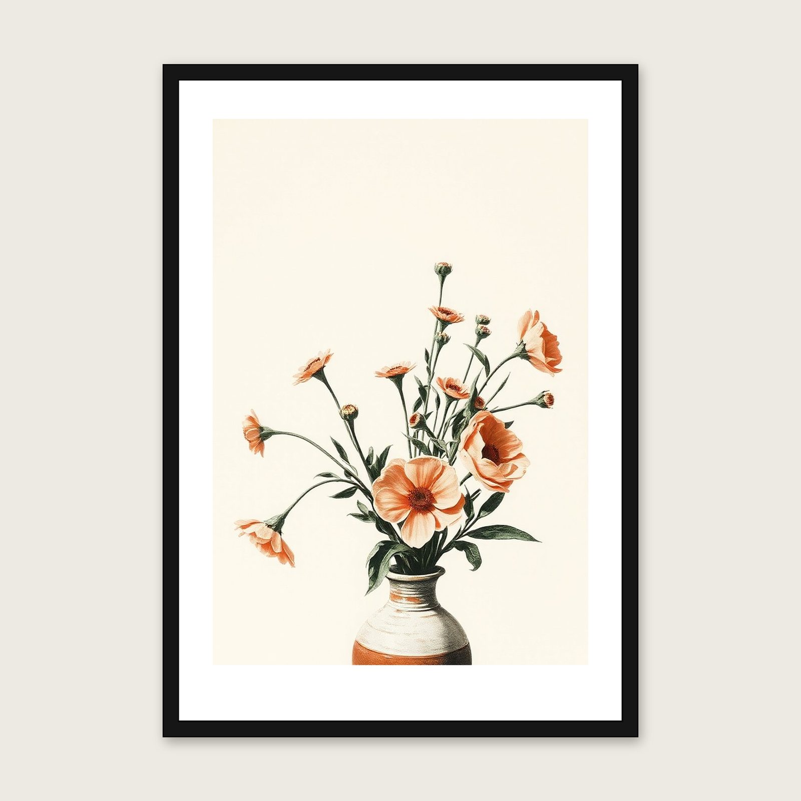 Framed Monotype Print of Selfheal - Two Tone Botanical Wall Art - Black Frame, A3