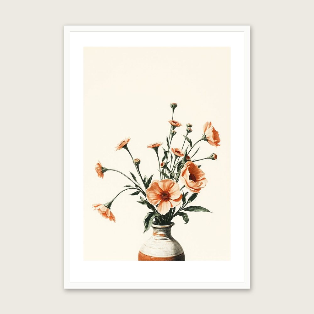 Framed Monotype Print of Selfheal - Two Tone Botanical Wall Art - White Frame, A3