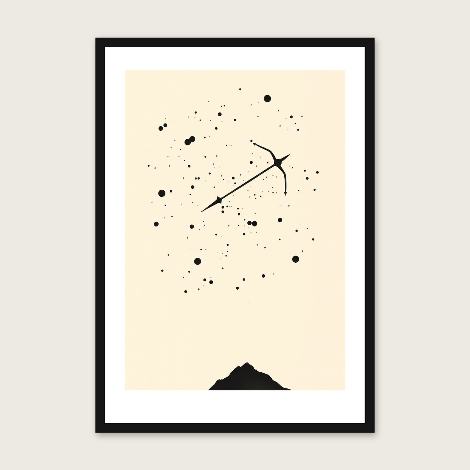 Framed Ink Wash Print of The Constellation Sagittarius - Neutral & Beige Celestial Wall Art - Black Frame, A3