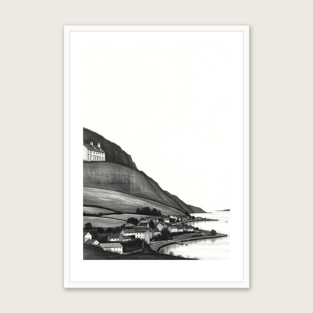 Loch Shiel Charcoal Wall Art - Framed Black & White Print - White Frame, A3