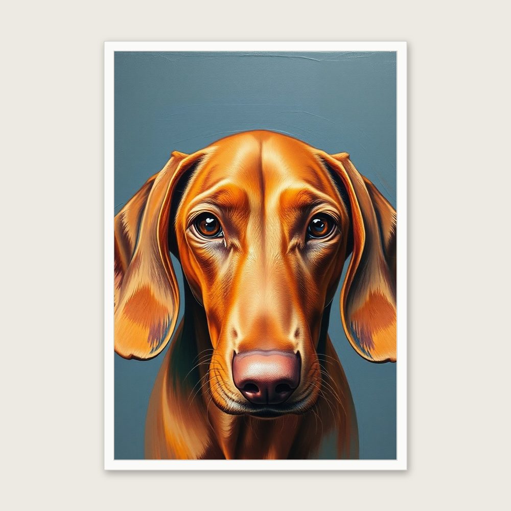 Vizsla Impasto Print - Framed Colourful Animal Wall Art in a white frame
