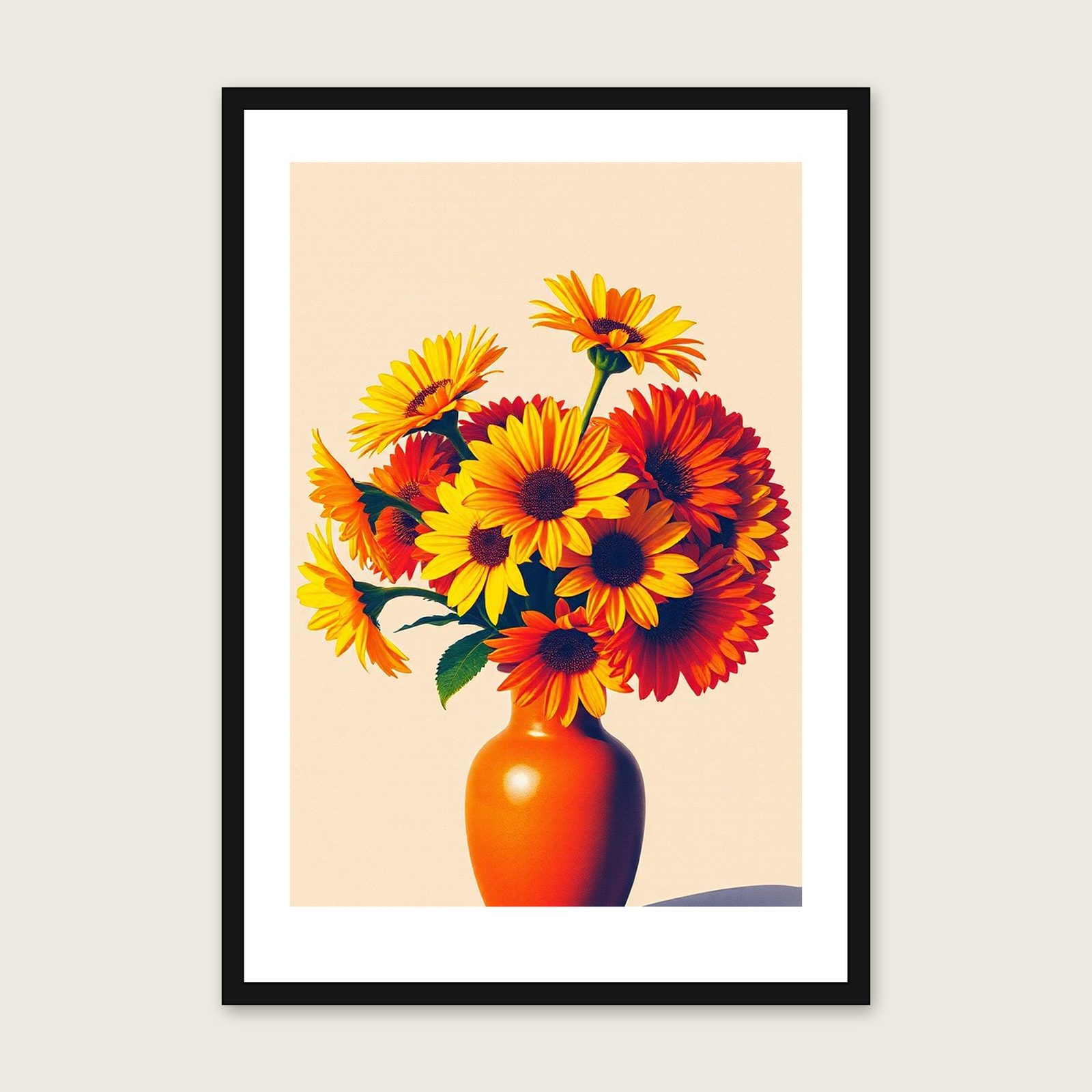Framed Riso Print of Honesty - Colourful Botanical Wall Art in a black frame
