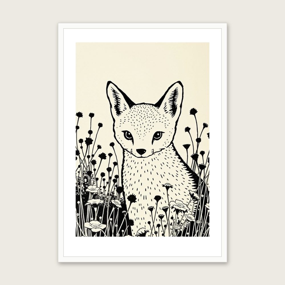 Framed Linocut Print of Shikoku - Two Tone Animal Wall Art - White Frame, A3