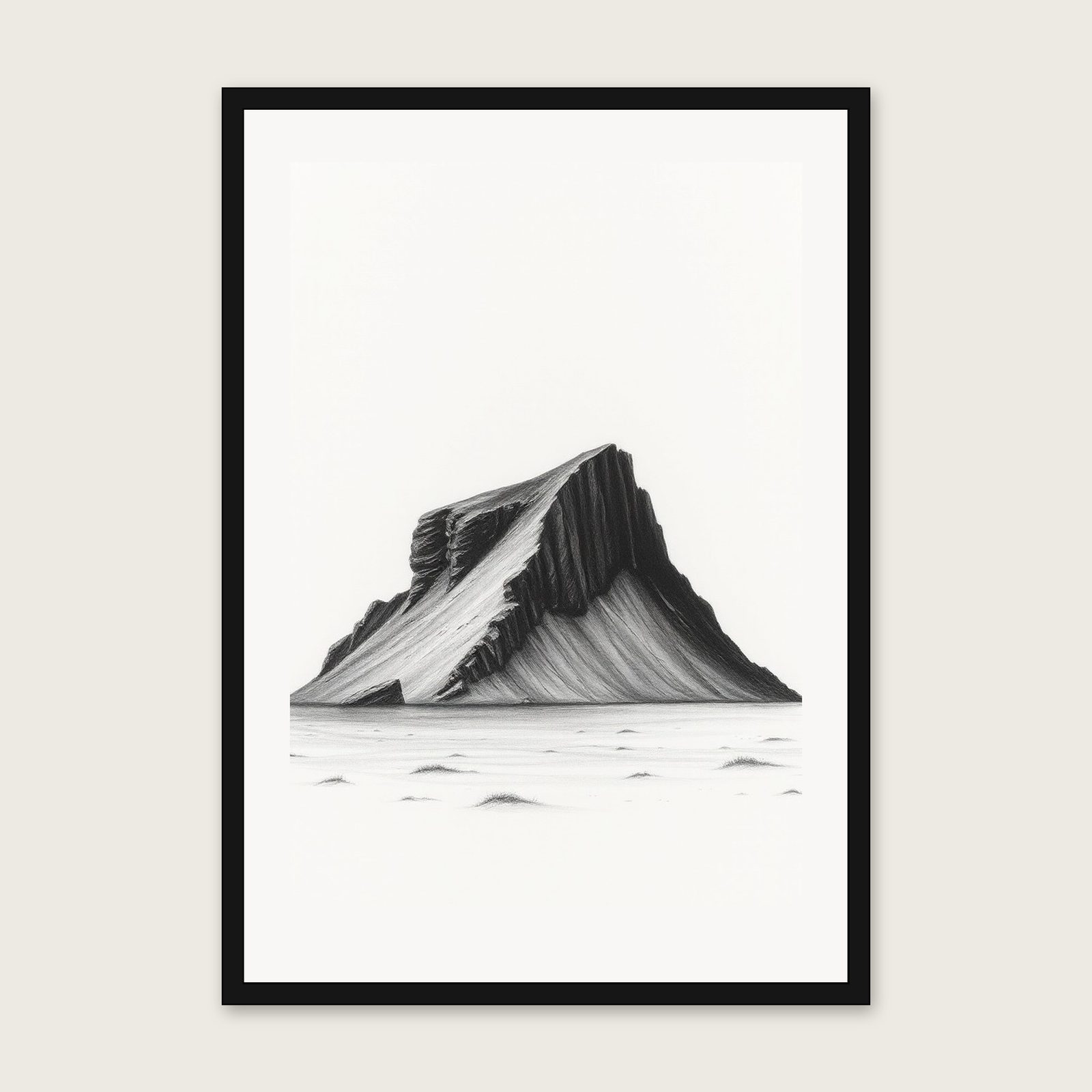 Framed Charcoal Print of Worms Head - Black & White Landscape Wall Art in a black frame