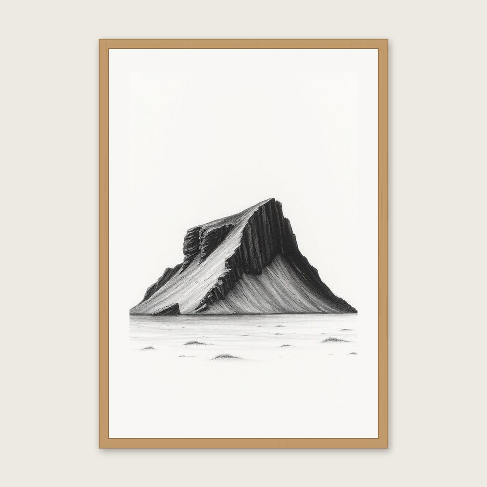 Framed Charcoal Print of Worms Head - Black & White Landscape Wall Art in a oak frame
