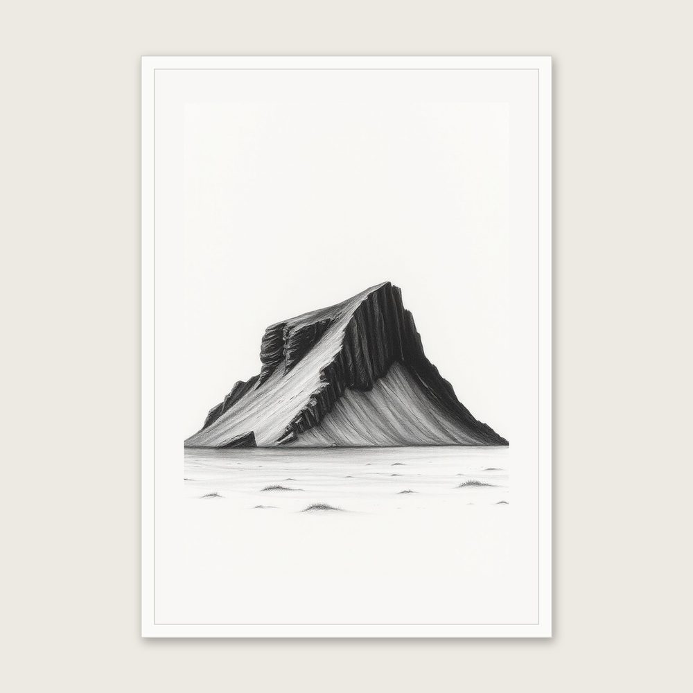 Framed Charcoal Print of Worms Head - Black & White Landscape Wall Art in a white frame