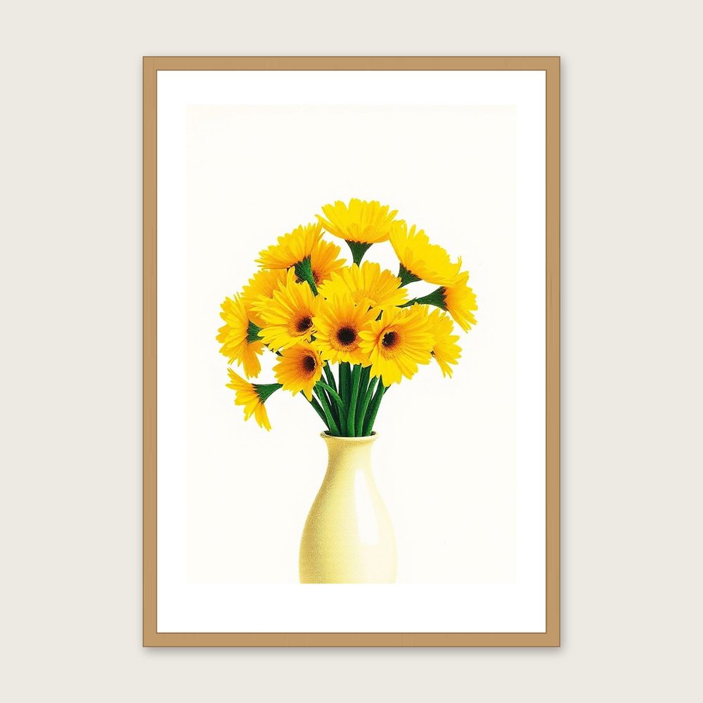 Buttercup Riso Print - Framed Colourful Botanical Wall Art - Oak Frame, A3
