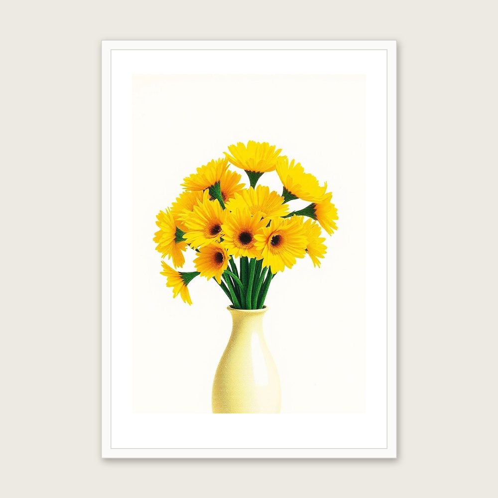 Buttercup Riso Print - Framed Colourful Botanical Wall Art in a white frame