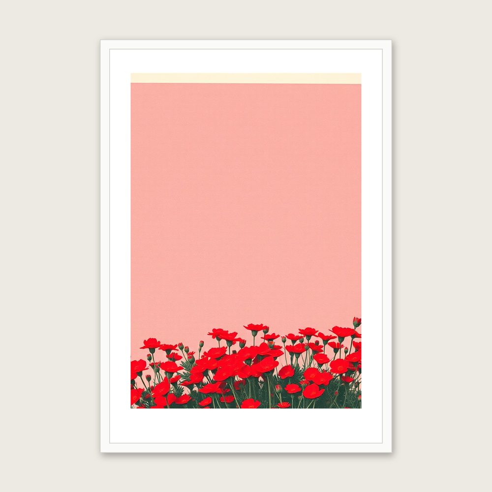 Red Campion Botanical Wall Art - Framed Colourful Riso Print in a white frame