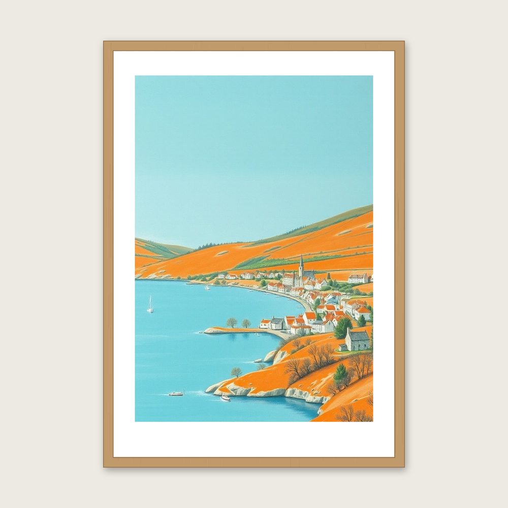 Loch Maree - Framed Pastel Landscape Print in Bold Colour - Oak Frame, A3