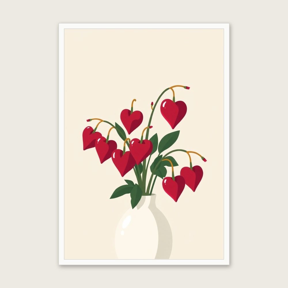 Bleeding Heart Screen Print Wall Art - Framed Two Tone Print in a white frame