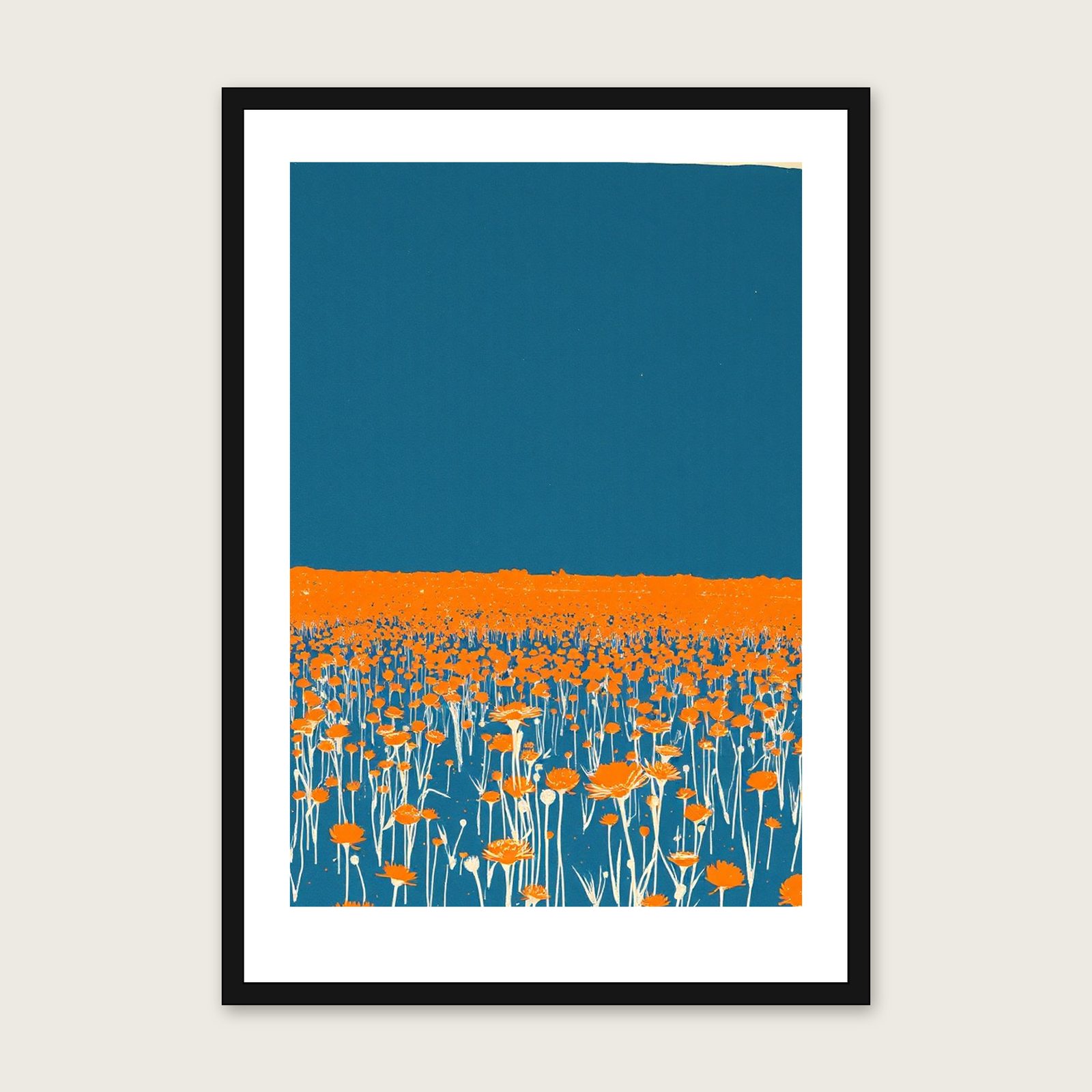 Meadow Vetchling Linocut Print - Framed Bold Colour Botanical Wall Art shown in a black frame
