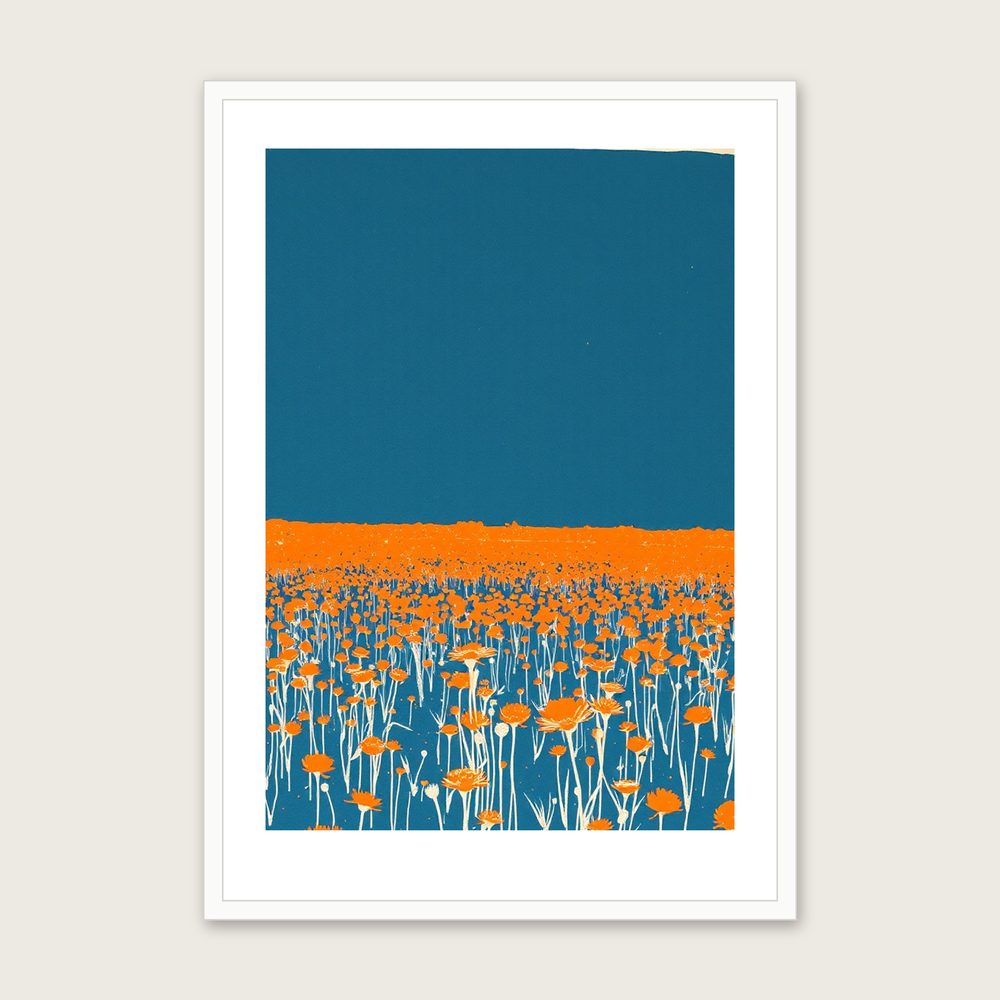 Meadow Vetchling Linocut Print - Framed Bold Colour Botanical Wall Art - White Frame, A3