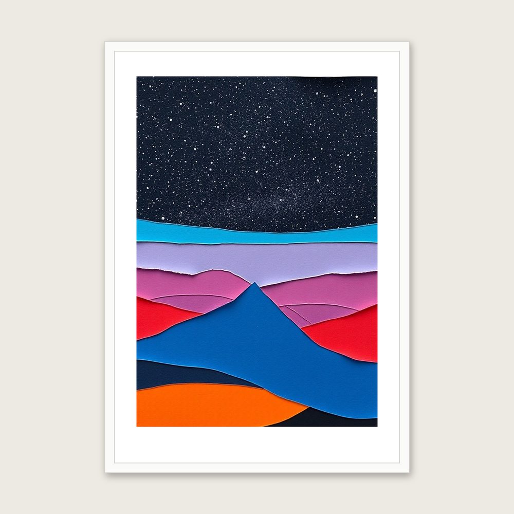 Framed Collage Print of The Summer Triangle - Colourful Celestial Wall Art in a white frame