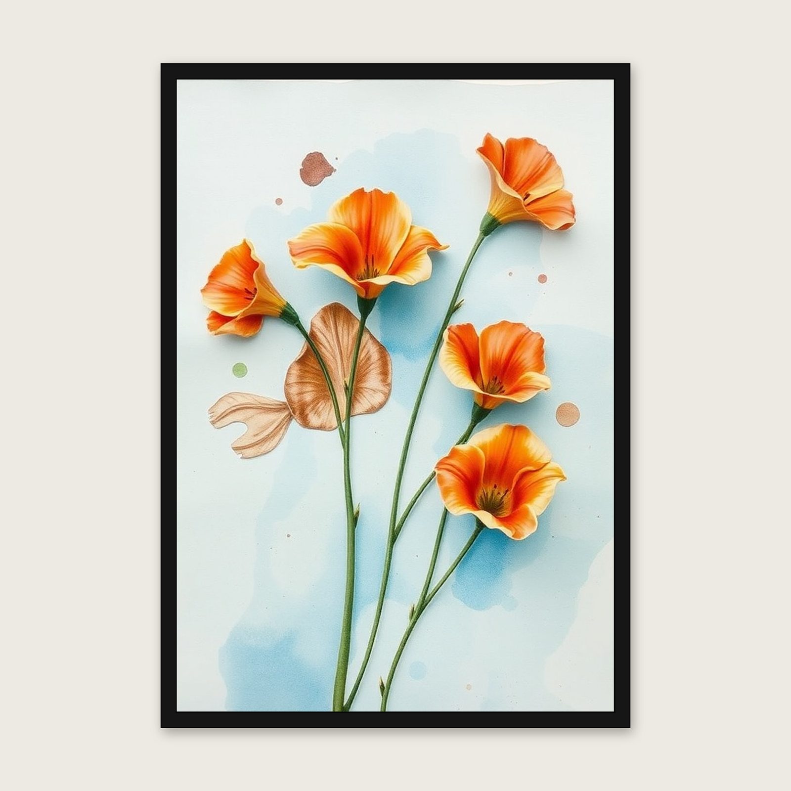 Framed Watercolour Print of Arum Lily - Bold Colour Botanical Wall Art in a black frame