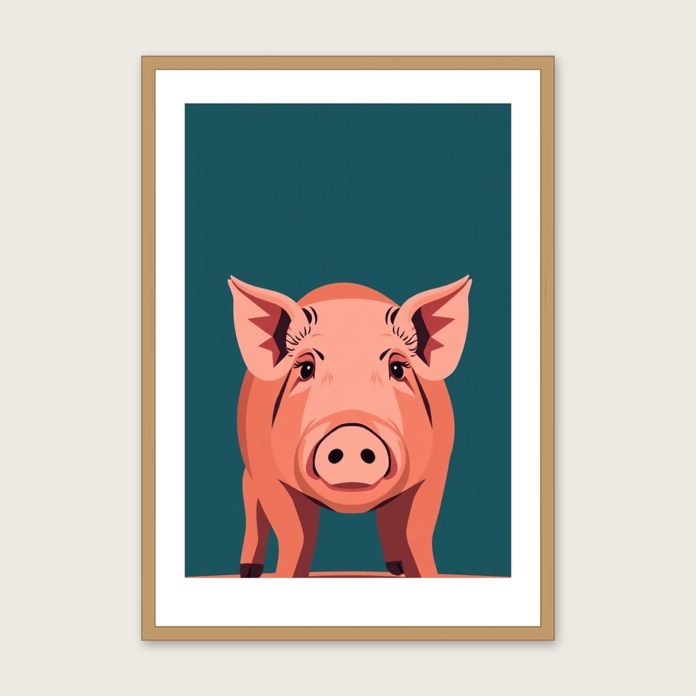 Tamworth Pig Screen Print - Framed Two Tone Animal Wall Art - Oak Frame, A3