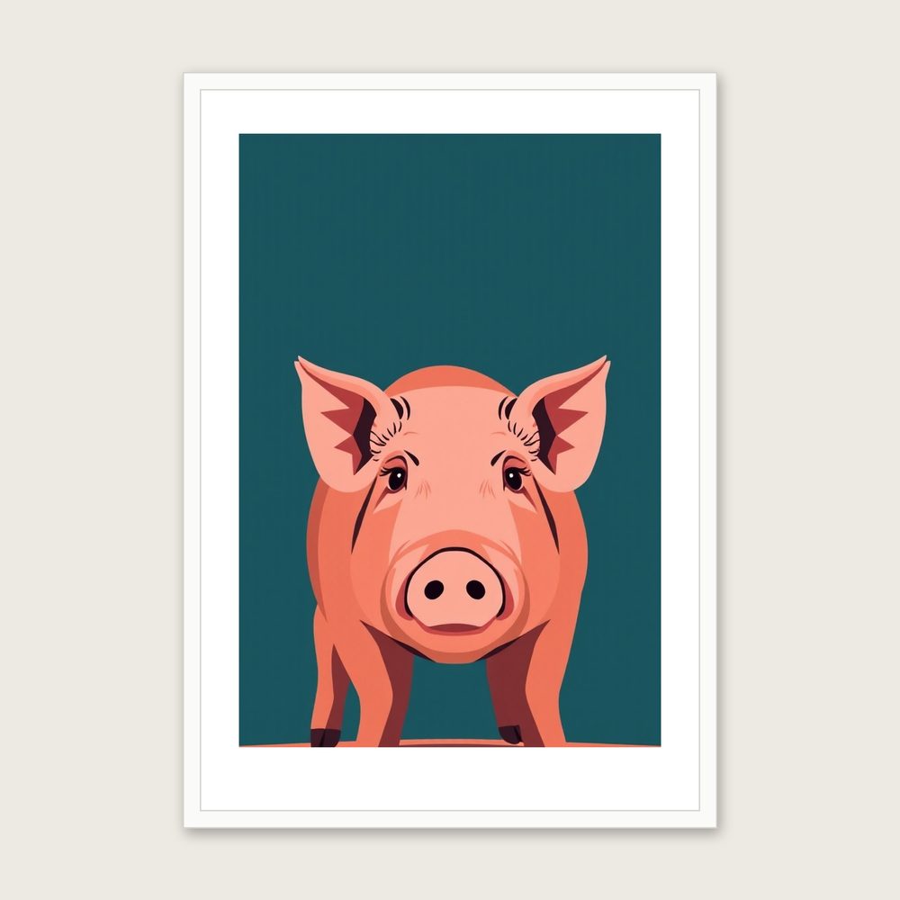 Tamworth Pig Screen Print - Framed Two Tone Animal Wall Art - White Frame, A3