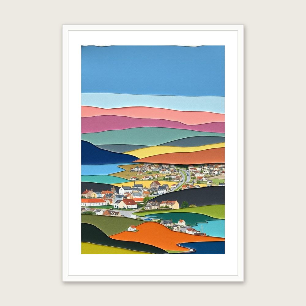 Loch Muick Landscape Wall Art - Framed Colourful Collage Print in a white frame