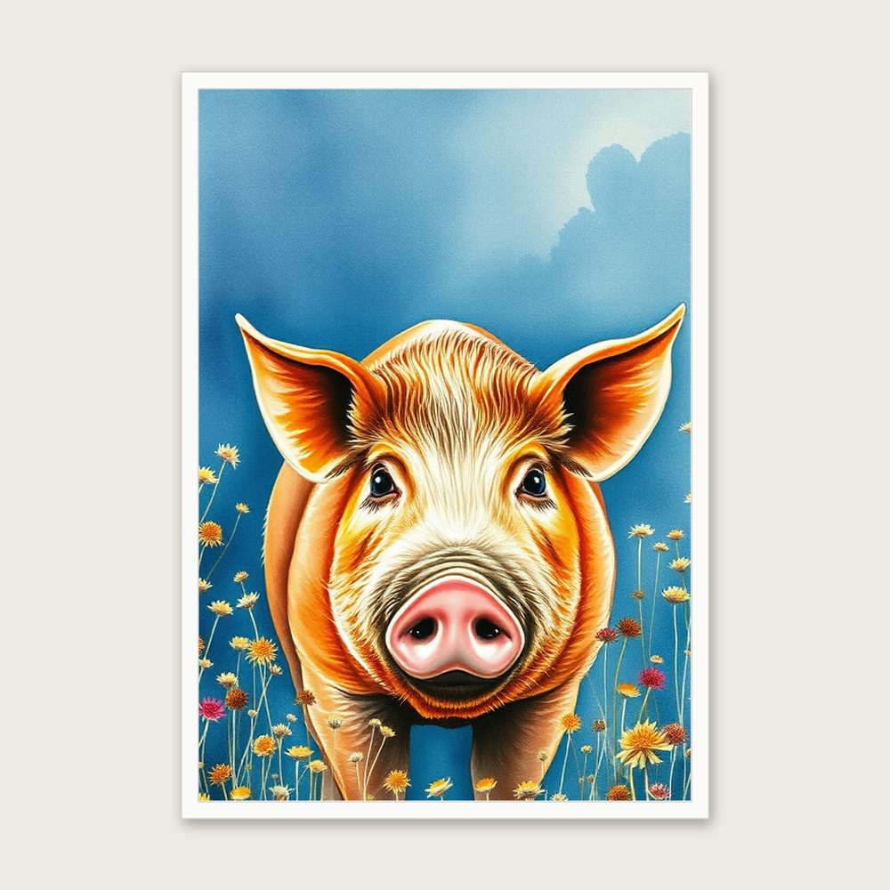 Tamworth Pig - Framed Watercolour Animal Print in Bold Colour - White Frame, A3