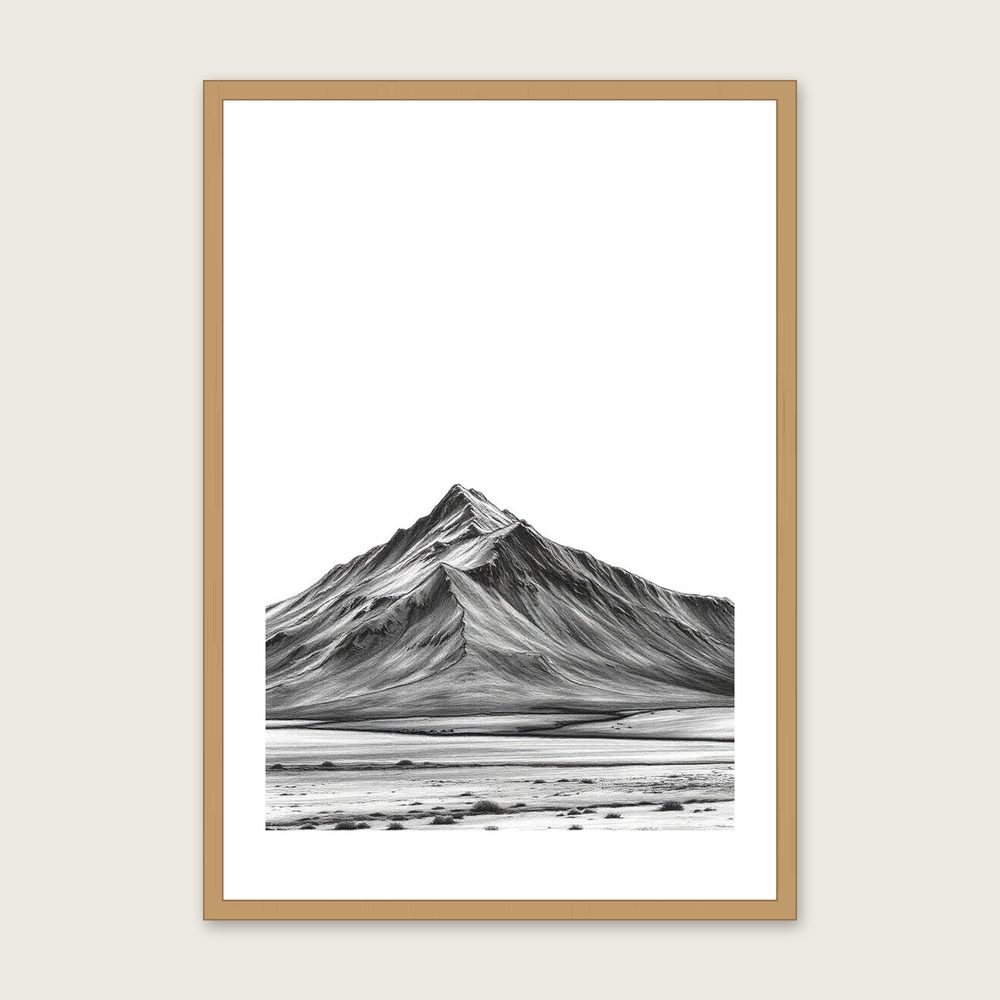 Buachaille Etive Mor Charcoal Wall Art - Framed Black & White Print in a oak frame