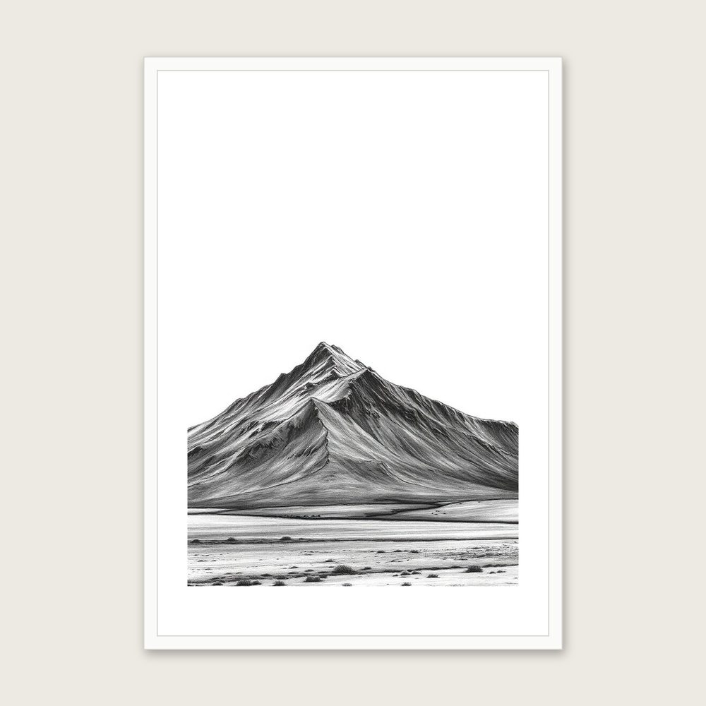 Buachaille Etive Mor Charcoal Wall Art - Framed Black & White Print in a white frame