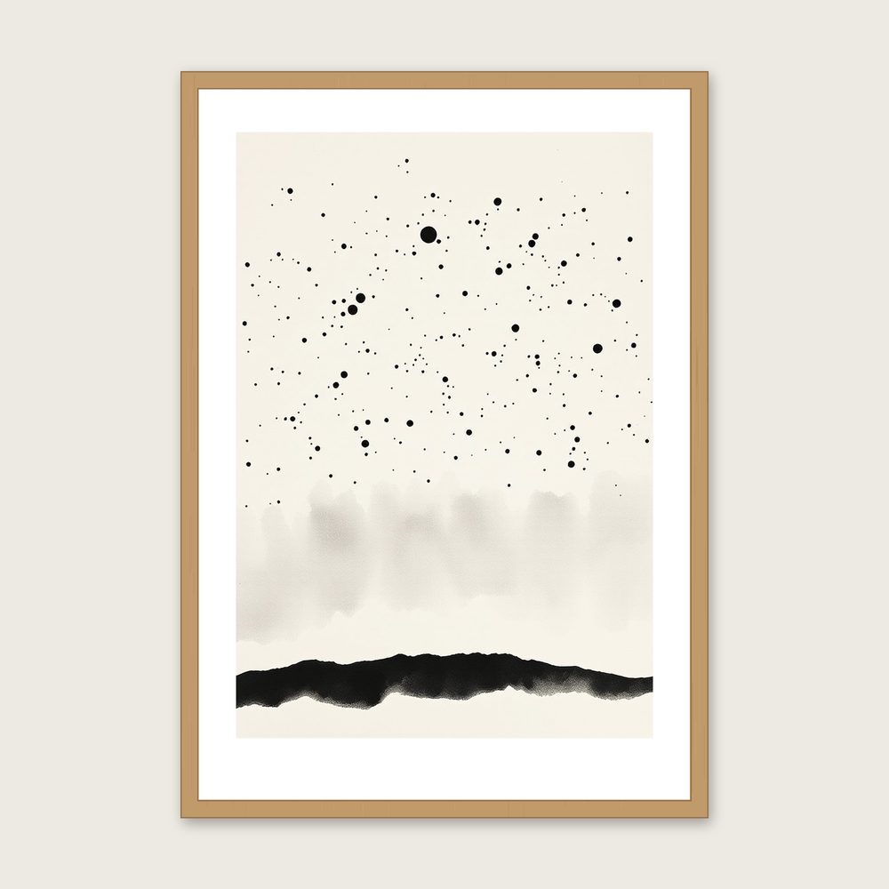 The Constellation Ursa Major Celestial Wall Art - Framed Black & White Ink Wash Print in a oak frame