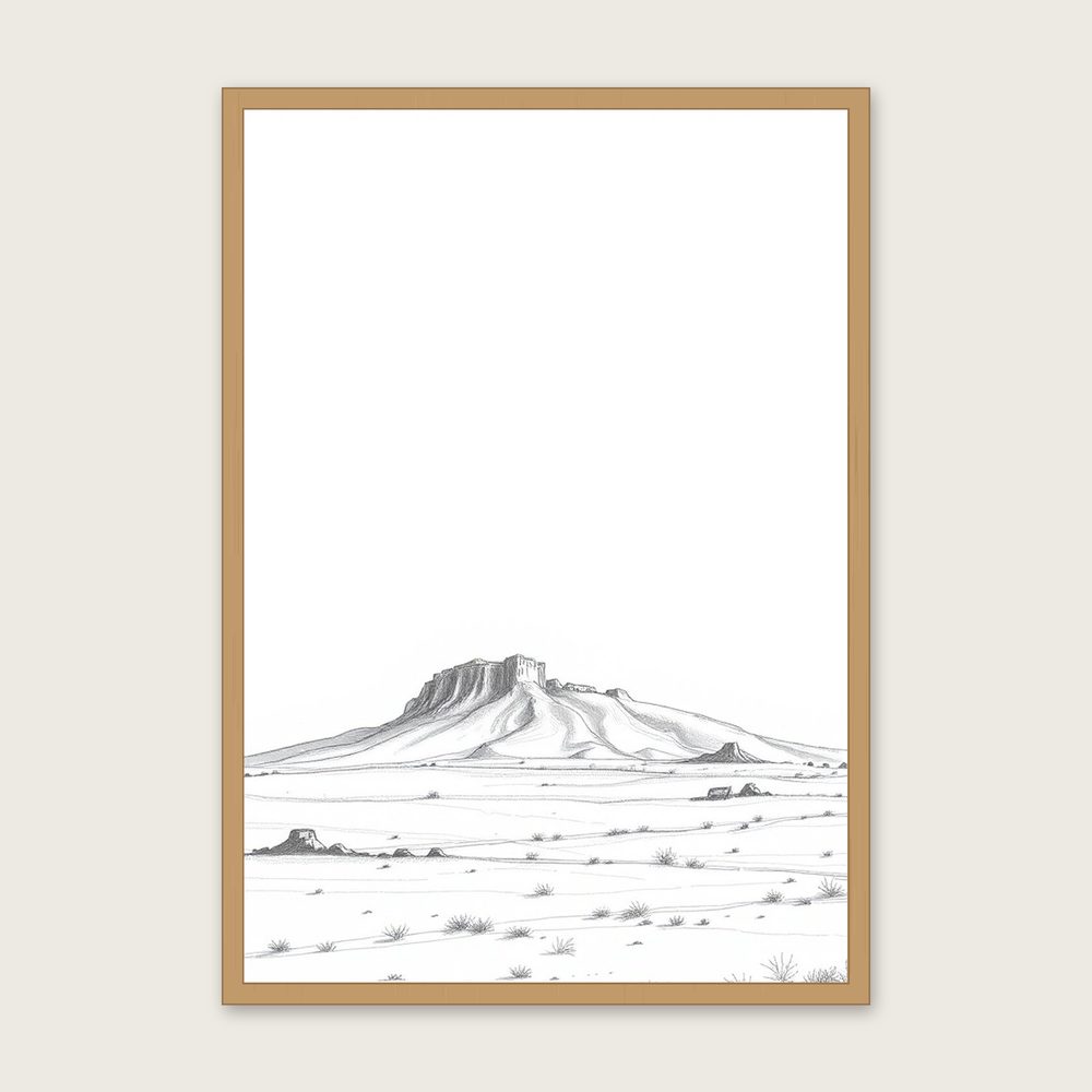 Ben Lomond - Framed Pencil Sketch Landscape Print in Neutral & Beige in a oak frame