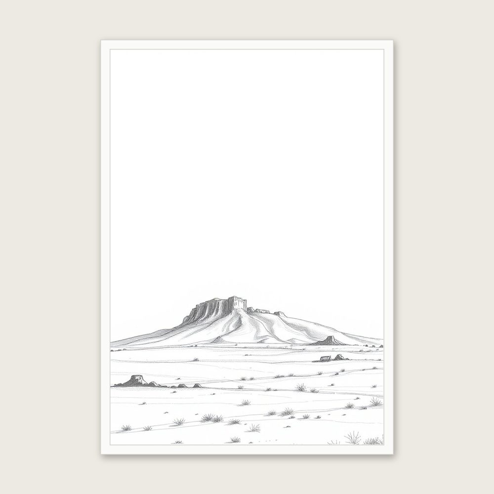 Ben Lomond - Framed Pencil Sketch Landscape Print in Neutral & Beige in a white frame