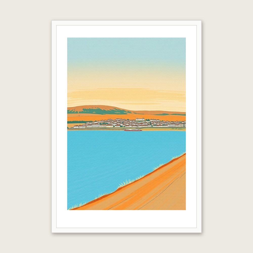 Framed Pastel Print of Northumberland National Park - Bold Colour Landscape Wall Art in a white frame